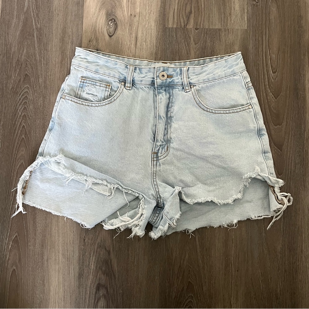 Cotton On Light Blue High Rise Ripped Distressed Denim Shorts